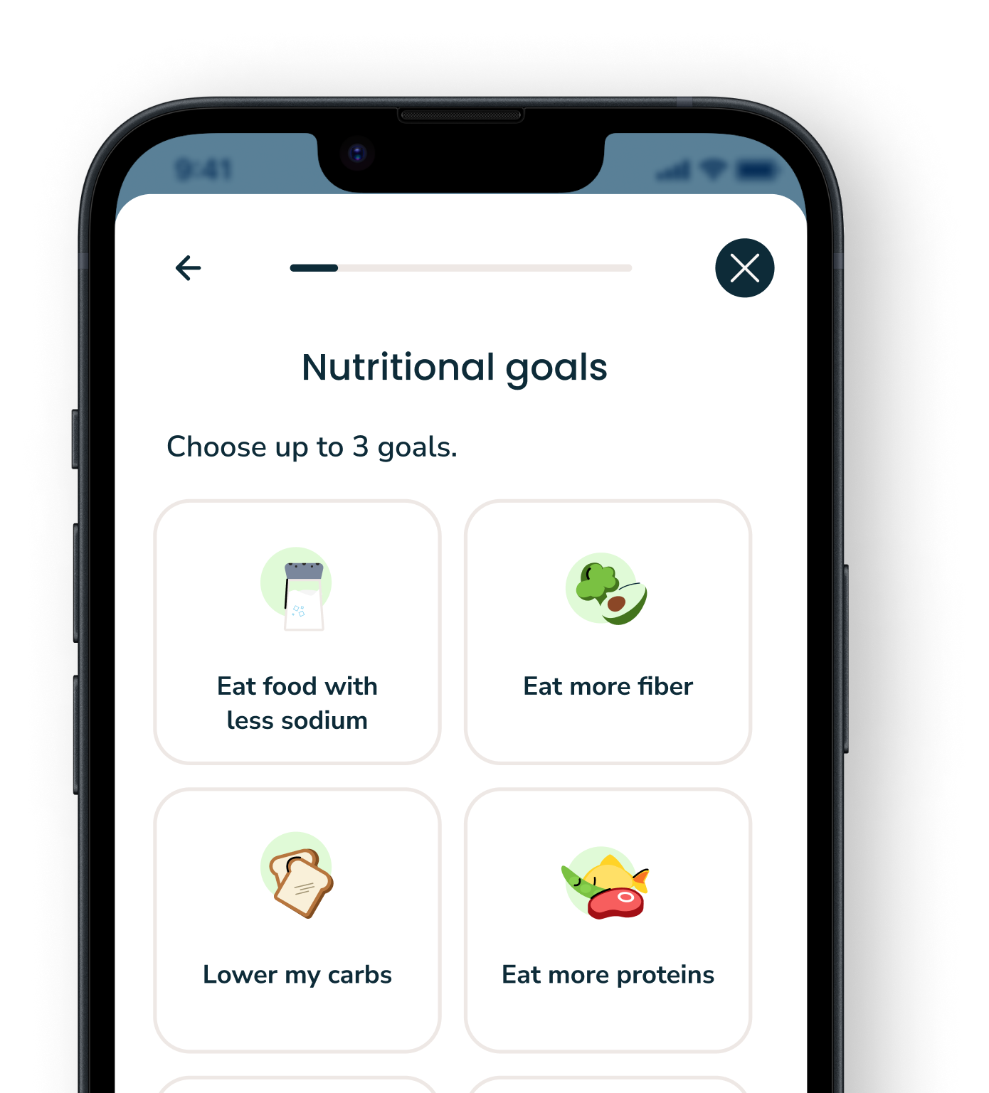 Nutritional goals screen